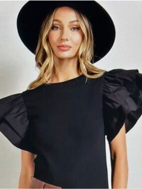 Zara Black Puff Sleeve Short-Sleeve Bodysuit